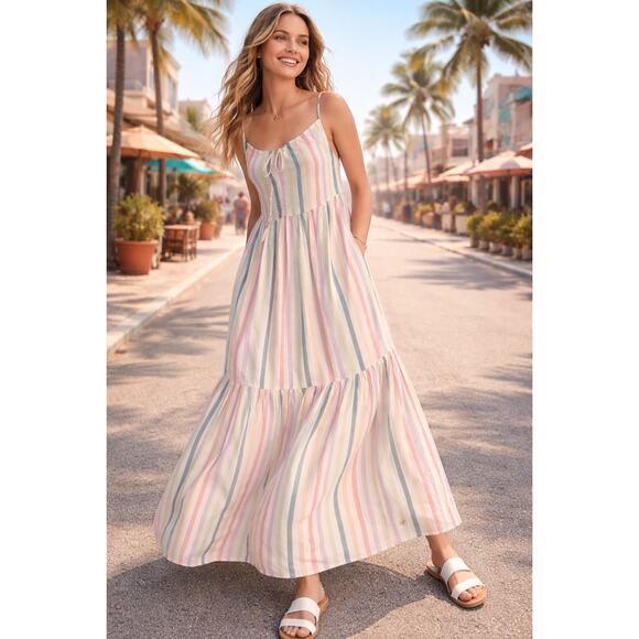 Old Navy Dresses & Skirts - Old Navy Striped Tiered Maxi Swing Sundress Size Large Pockets Multicolor